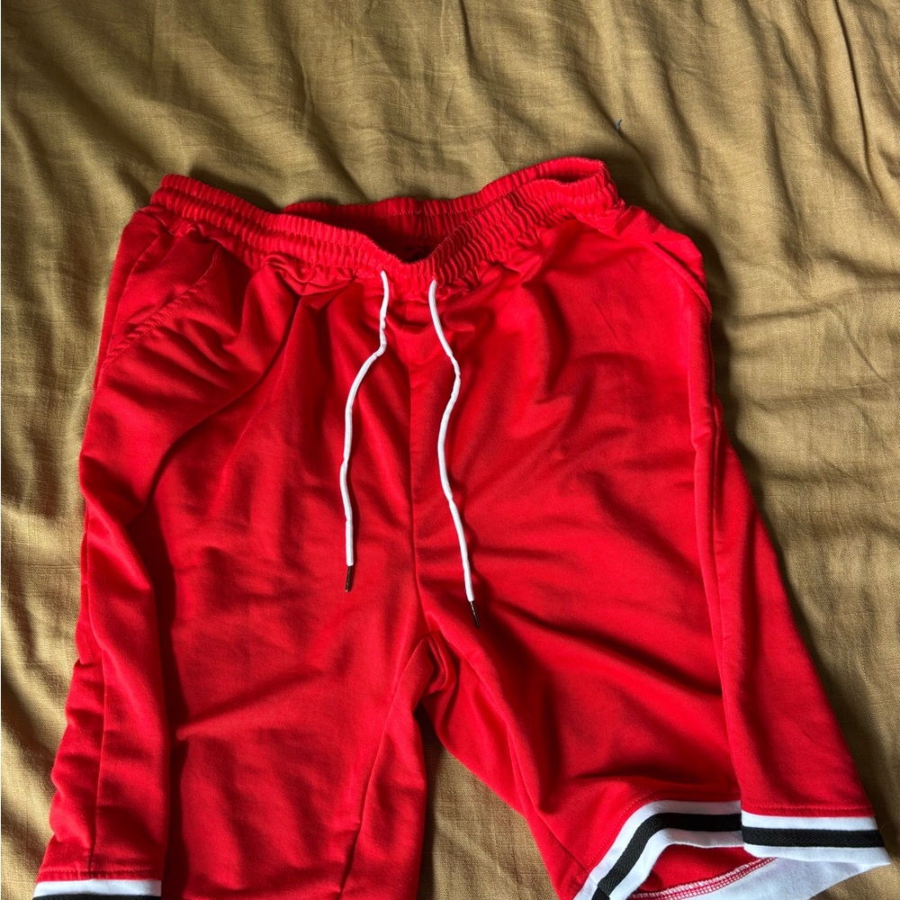 Red Athletic Sweat Shorts with White Drawstring